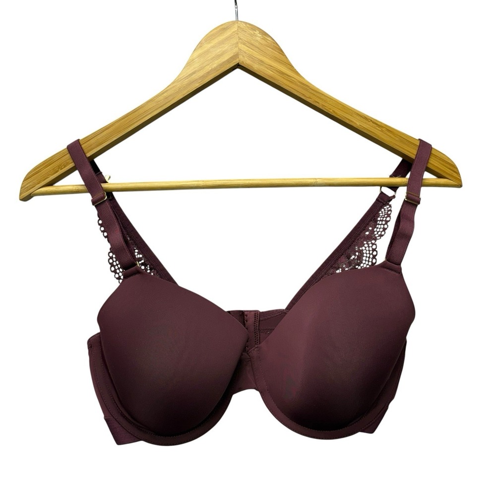 Lively Womens Bra 34D Burgundy Underwire Lace Lightly Lined Full Coverage
